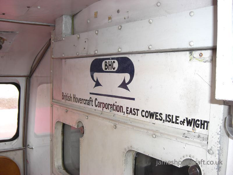 SRN6 at the 2009 Hovershow - The hollow-bottomed partitioned observation pool bulkhead, with BHC logo (presumably post-Hovercraft Museum arrival) emblazoned upon it (submitted by James Rowson).